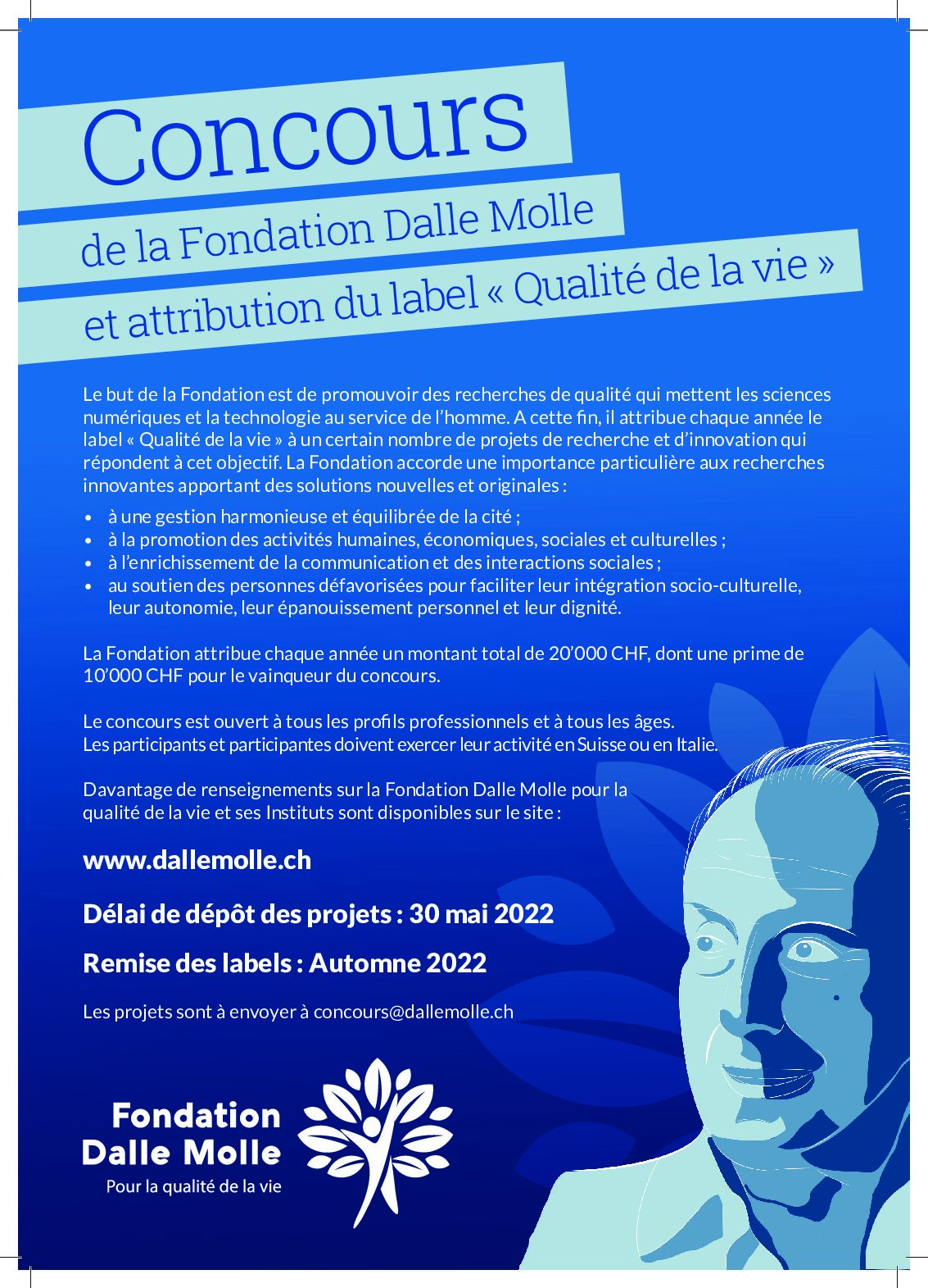 Ouverture du concours 2022 de la Fondation Dalle Molle pour la qualité de la vie !